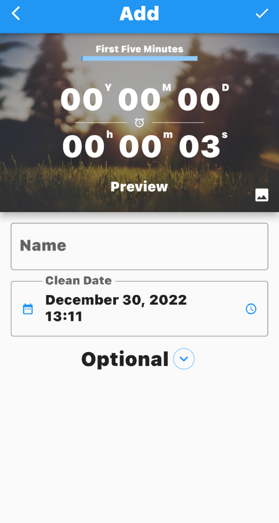 Sober Time main app menu