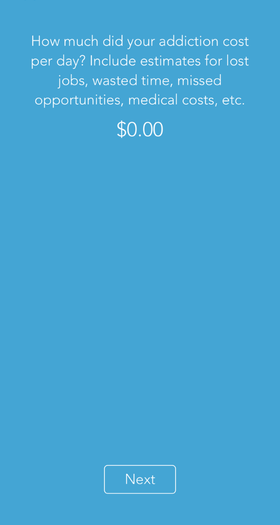 SoberTool page to calculate money spent on addiction