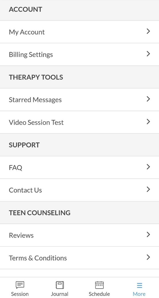 Teen Counseling Account Settings