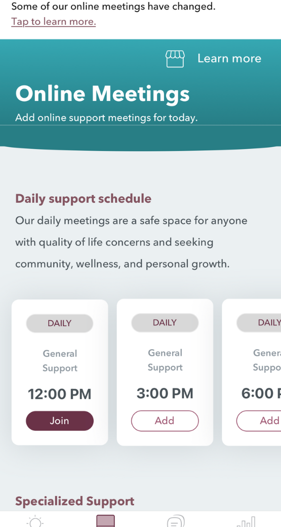 WeConnect page showing daily mood check-ins