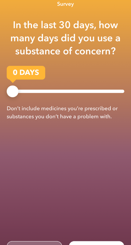 WeConnect page with slider to select how many days sober