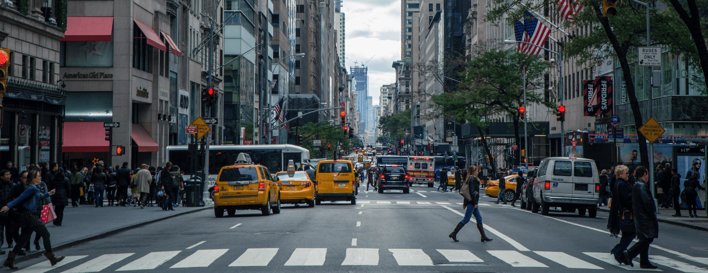 People crossing the street in a US city