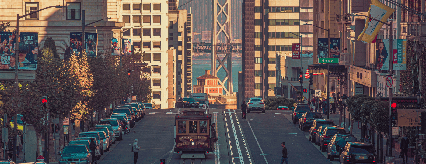 San Francisco street at sunset
