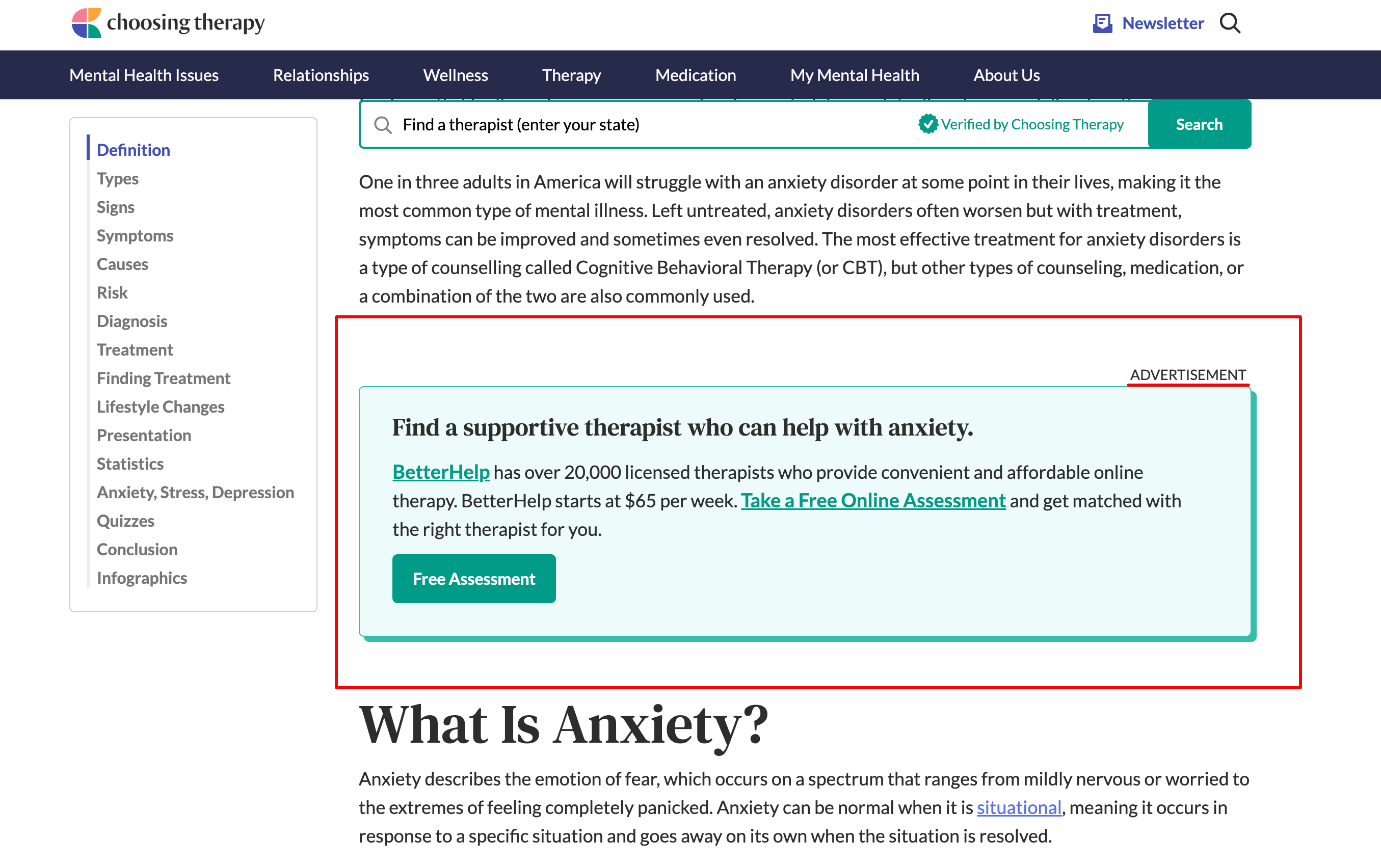 Advertisement Example 1 for ChoosingTherapy.com