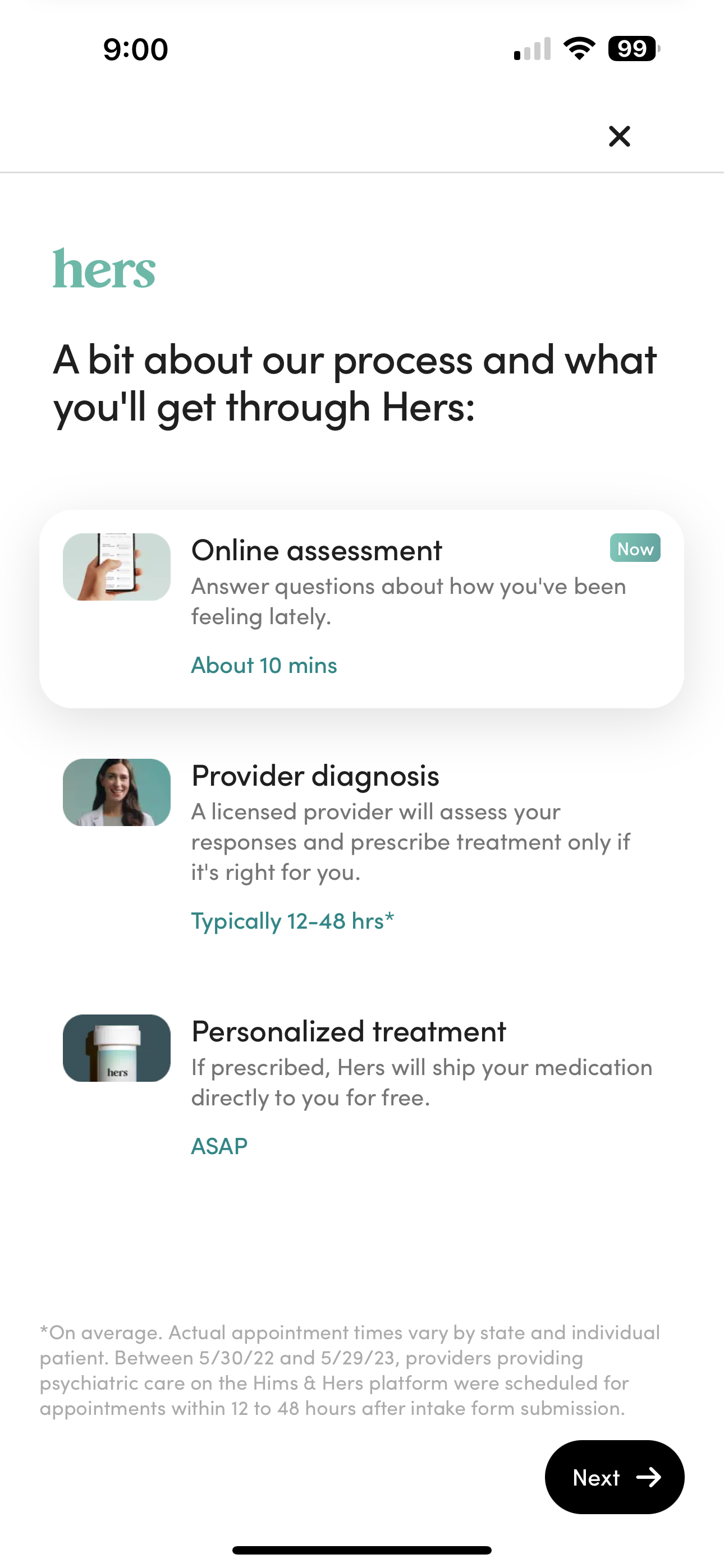 Screenshot of Hers Process Options