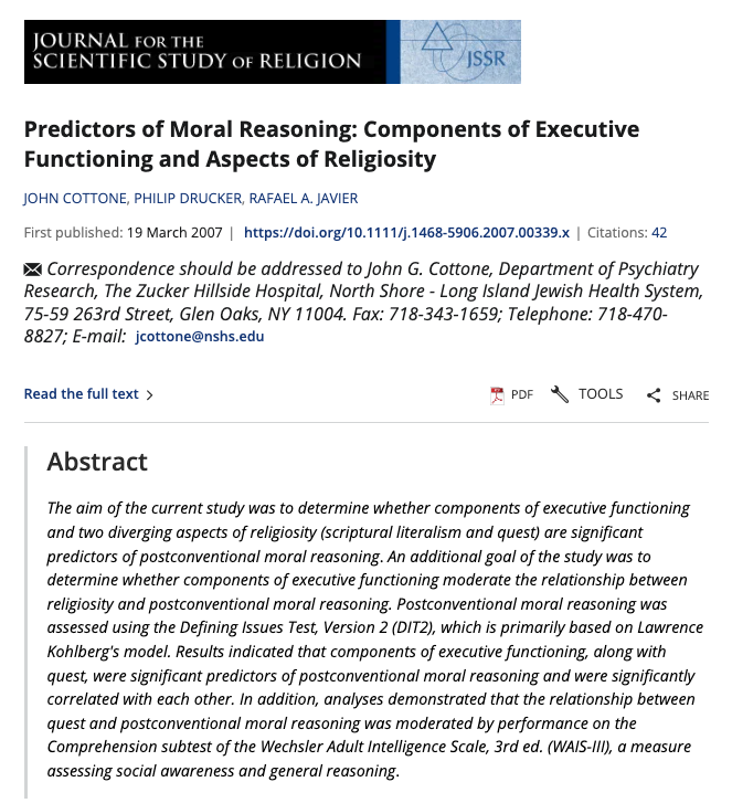 Predictors of Moral Reasoning: Components of Executive Functioning and Aspects of Religiosity