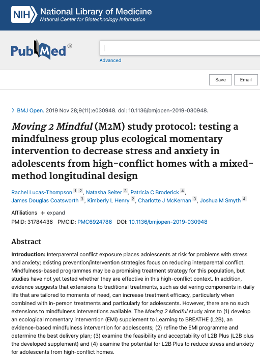 Testing a Mindfulness Group + Ecological Momentary Intervention to Decrease Stress and Anxiety in Adolescents from High-Conflict Homes