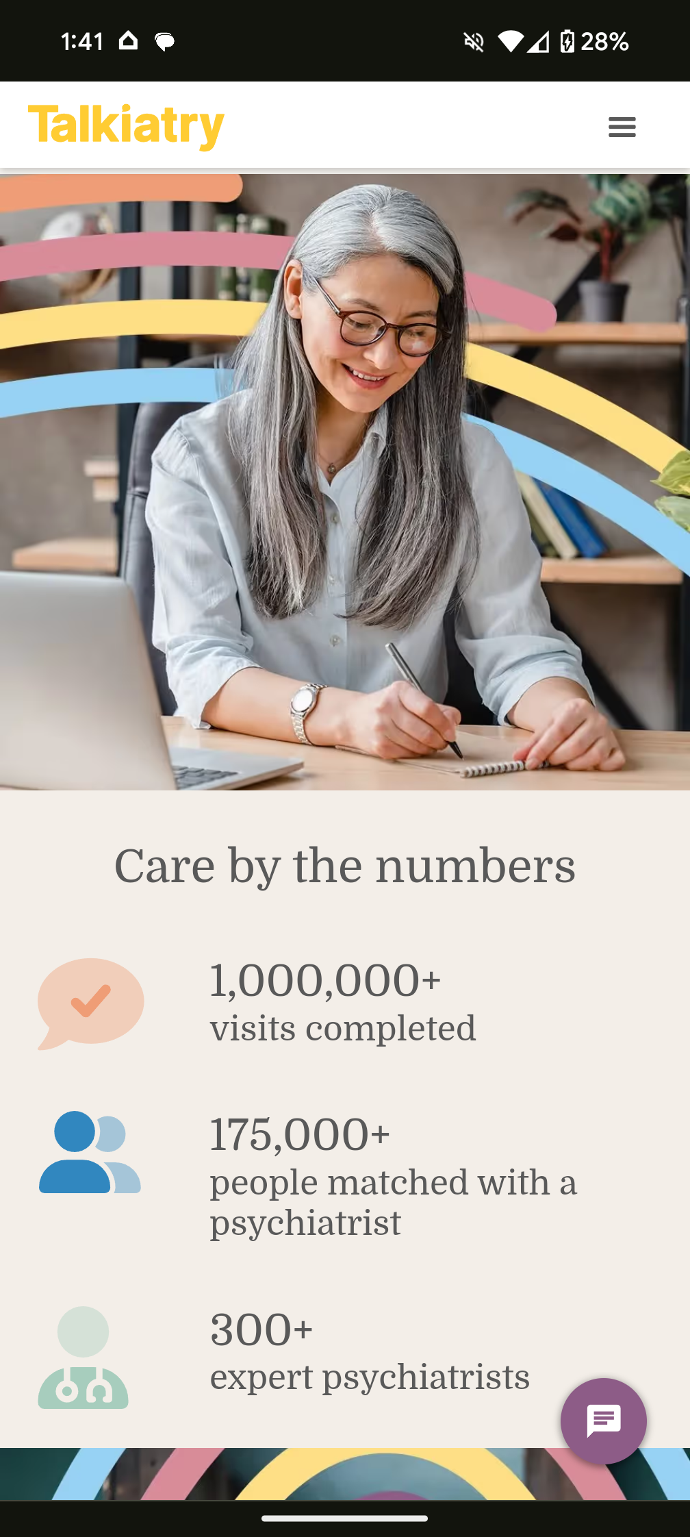 Image of Talkiatry shows its impressive stats regarding online psychiatry