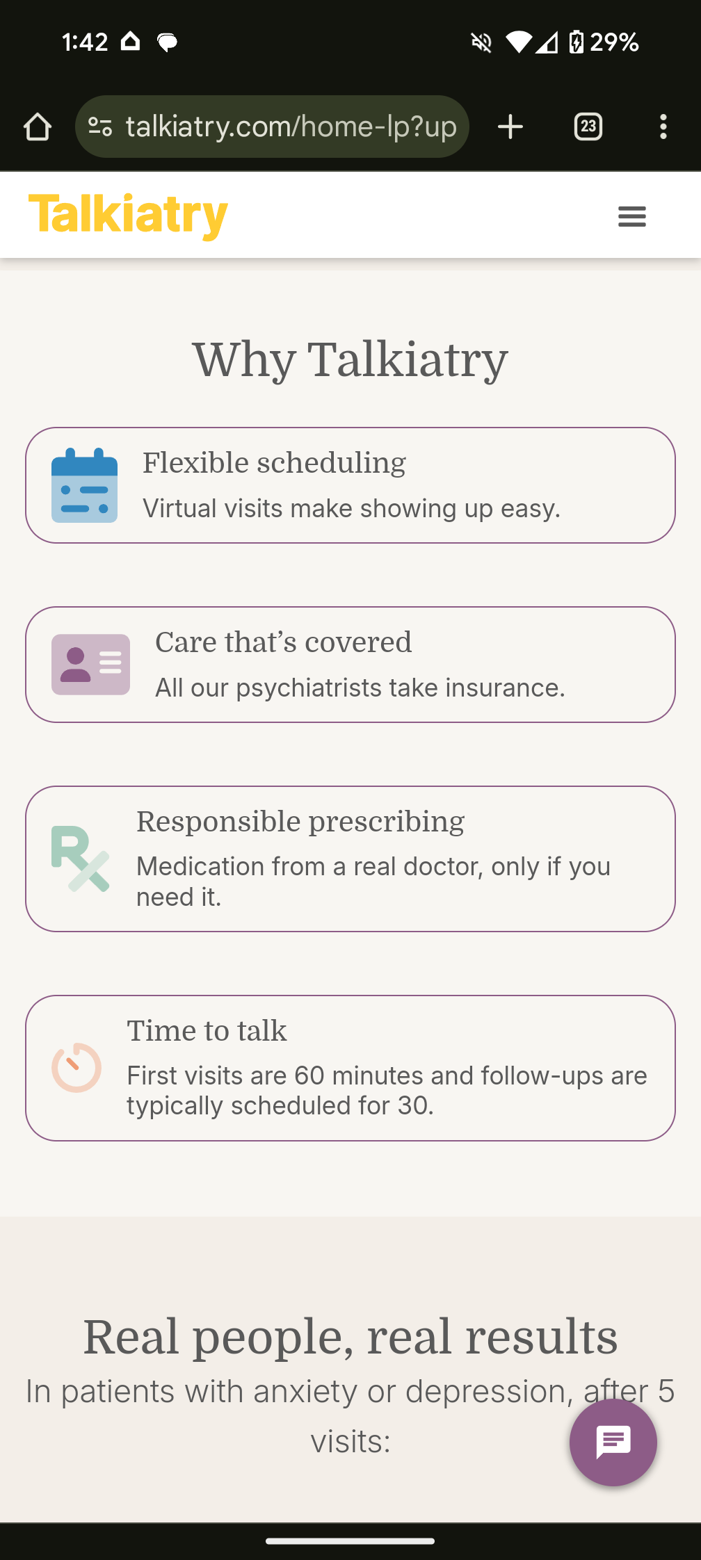 Image of Talkiatry provides flexible scheduling for its patients