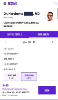 Screenshot of Sesame Care example provider bio