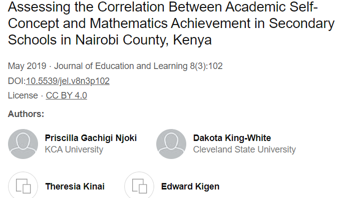 Assessing the Correlation Between Academic Self-Concept and Mathematics Achievement in Secondary Schools in Nairobi County, Kenya