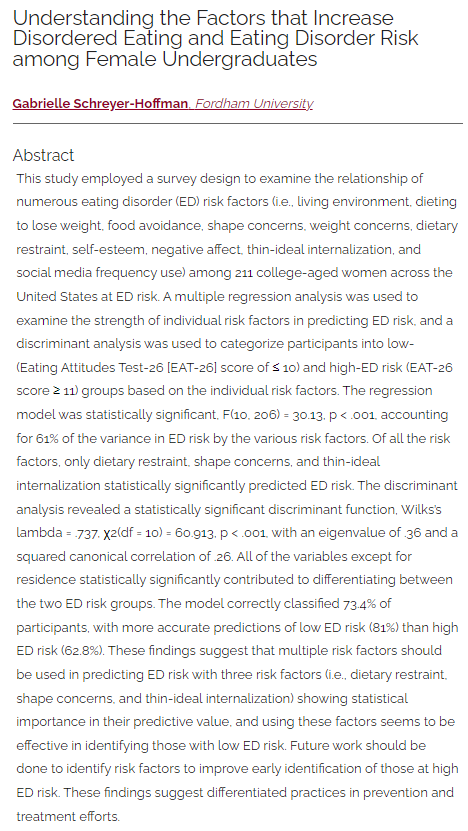 Understanding the Factors that Increase Disordered Eating and Eating Disorder Risk among Female Undergraduates