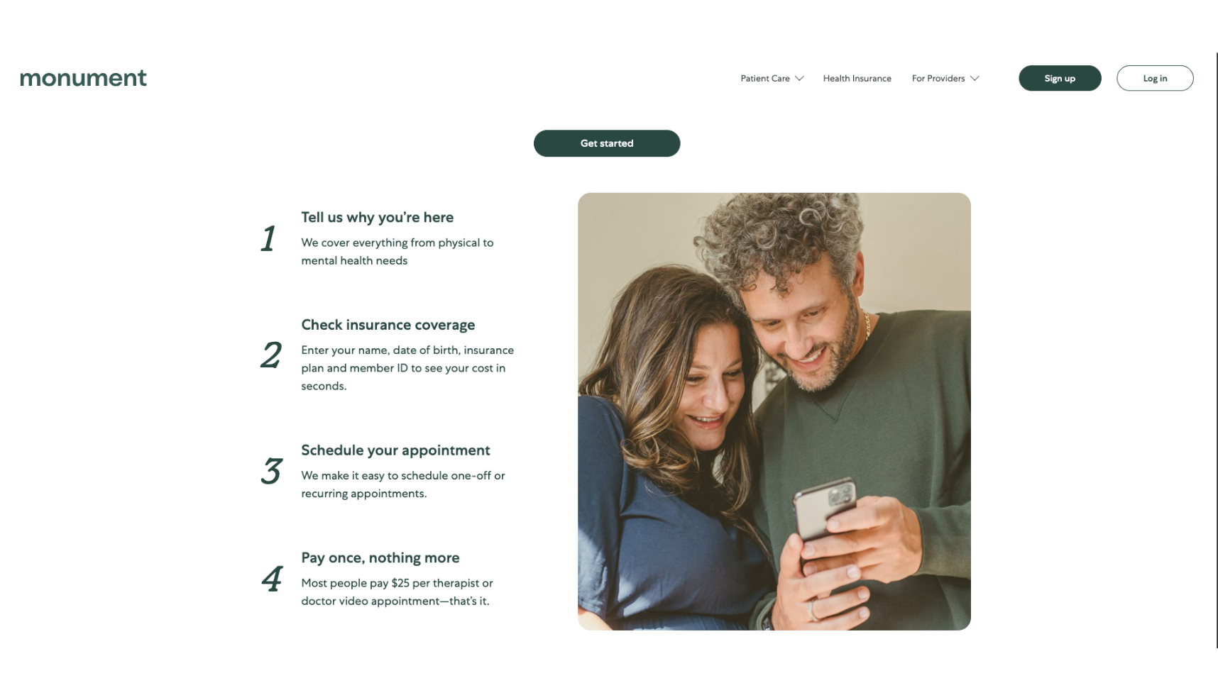Screenshot of Monument homepage