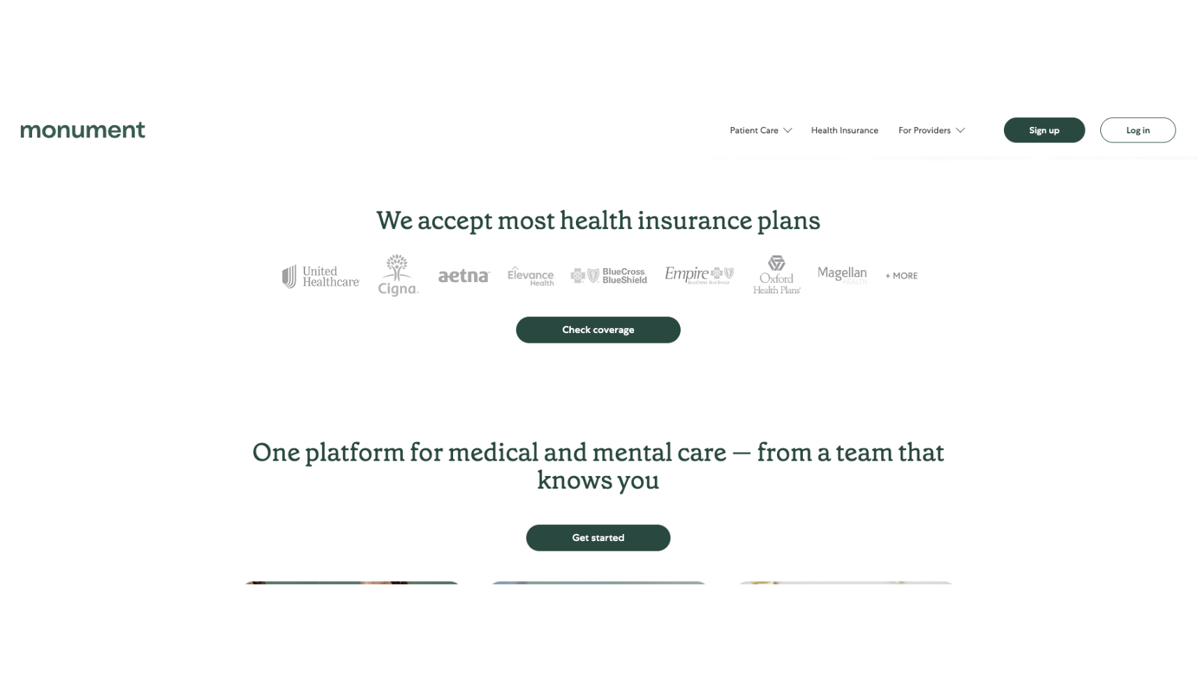 Screenshot of account creation page for Monument