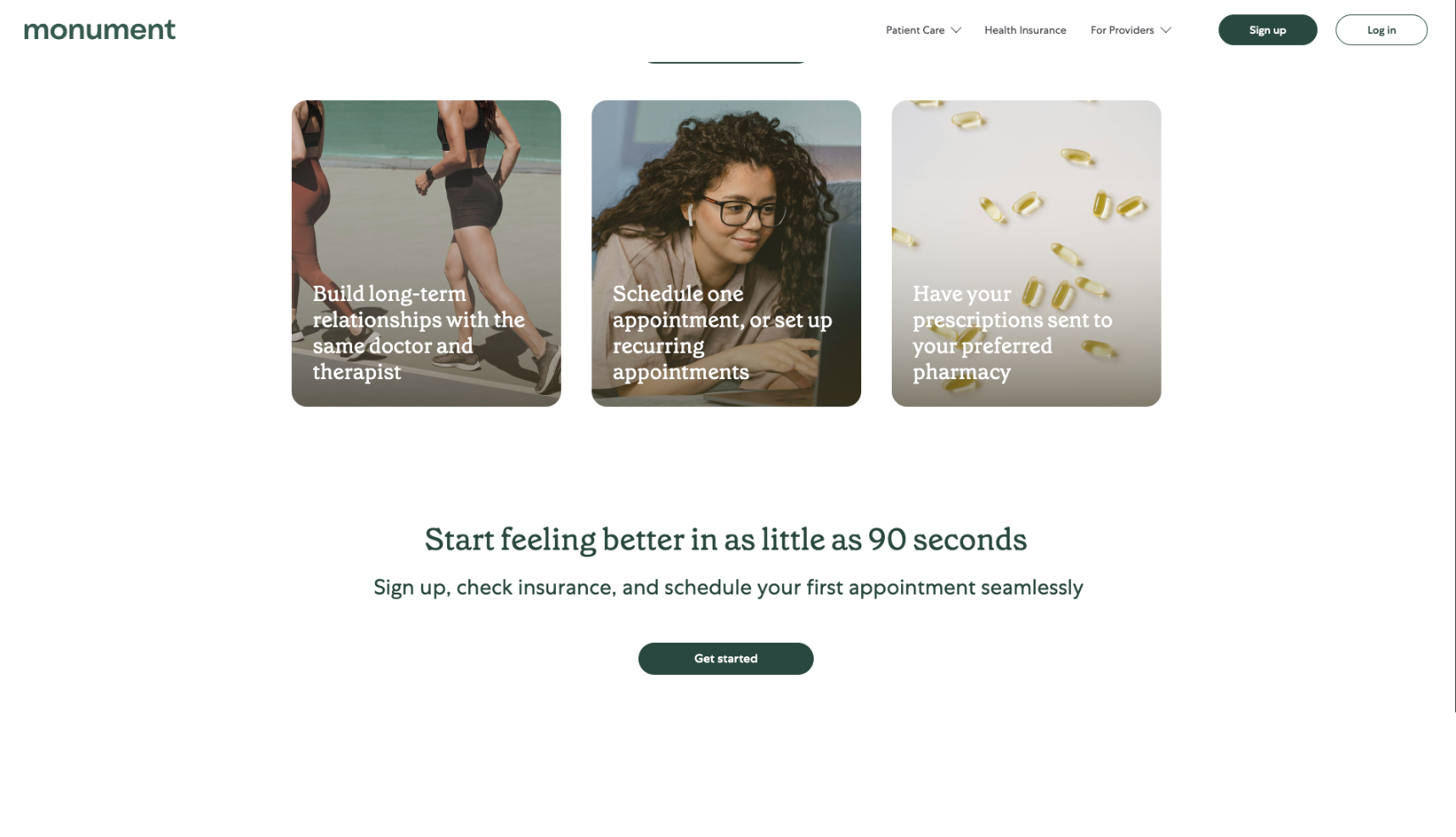 Screenshot of sign-up page for Monument