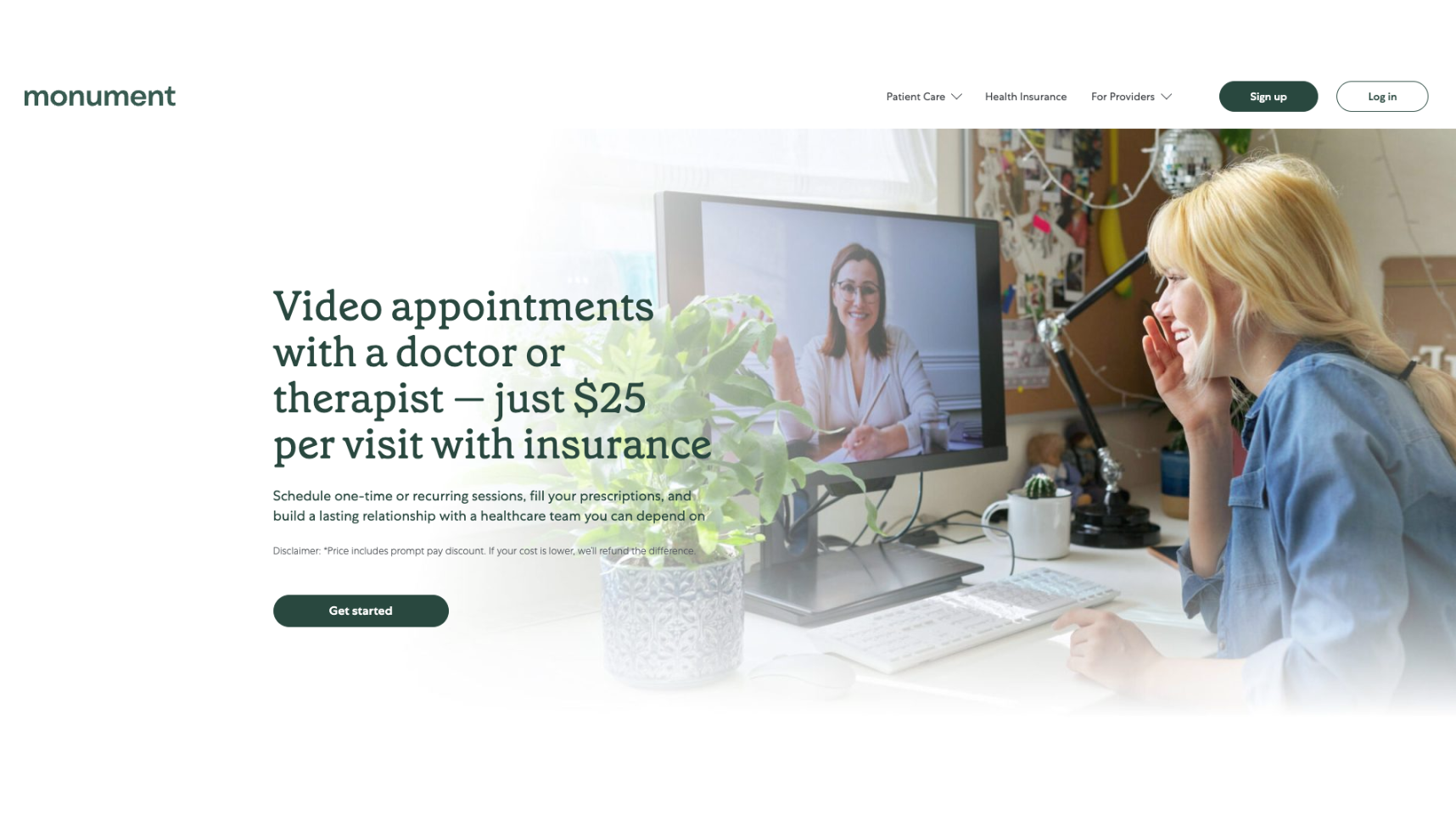 Screenshot of cost of services with Monument