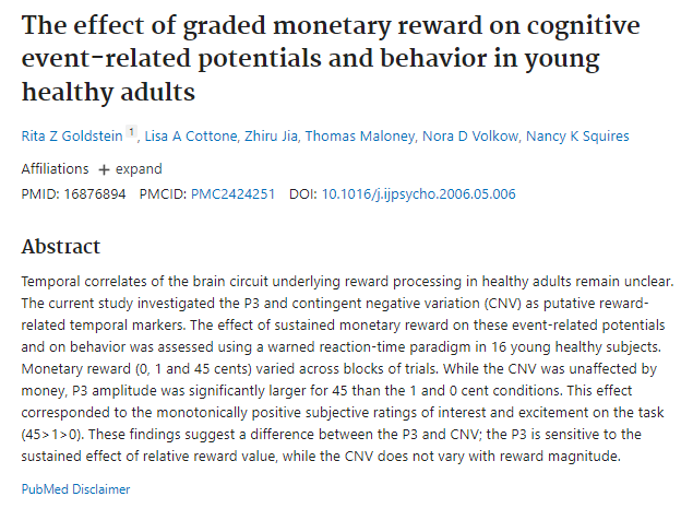 The effect of graded monetary reward on cognitive event-related potentials and behavior in young healthy adults