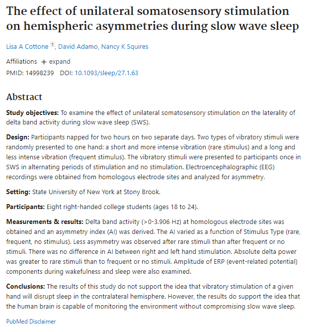 The effect of unilateral somatosensory stimulation on hemispheric asymmetries during slow wave sleep