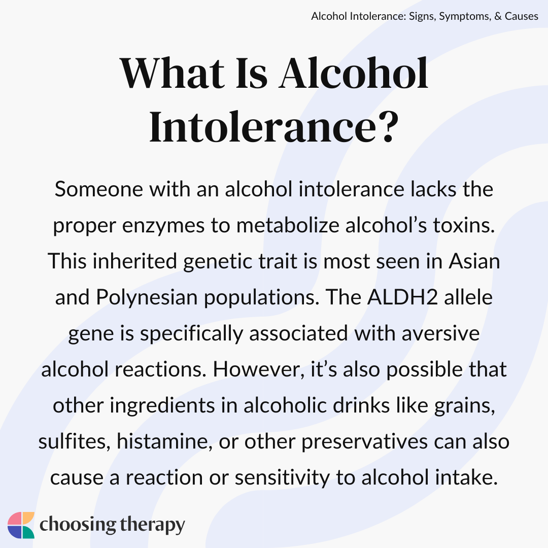 Alcohol intolerance definition signs