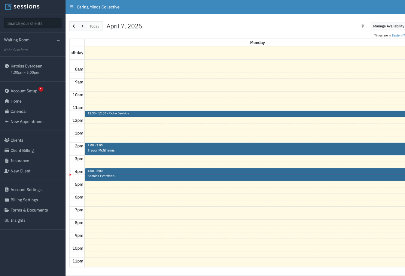 Image of Sessions Health main calendar