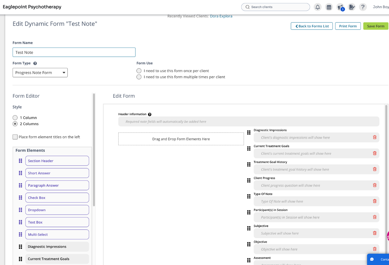 Image of TheraNest dynamic forms editor