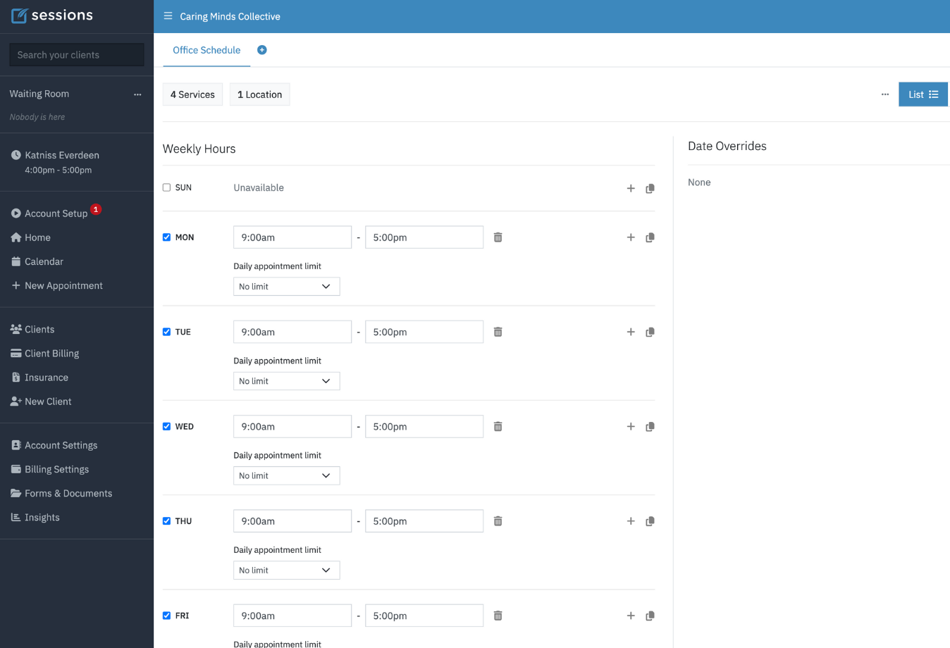 Image of Sessions Health availability settings
