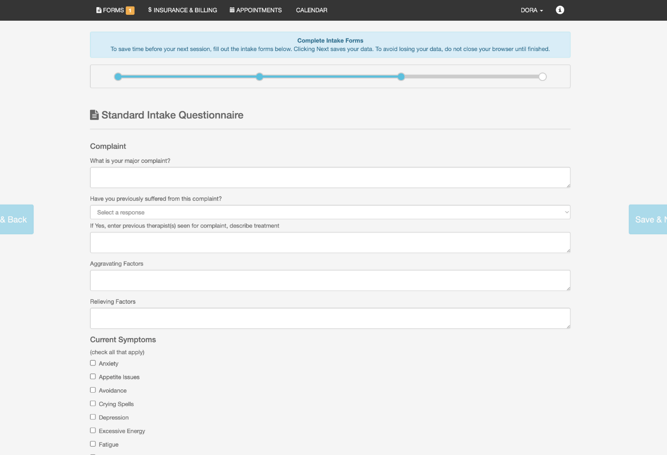 Image of TheraNest client portal intake forms
