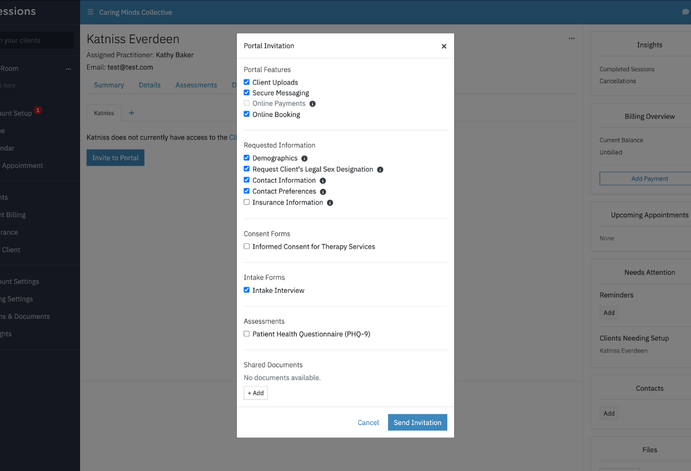 Image of Sessions Health client portal invitation