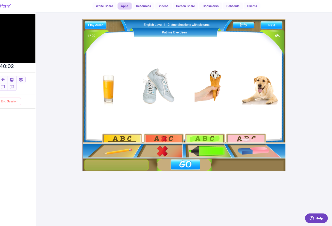 Image of TheraPlatform in-session games example