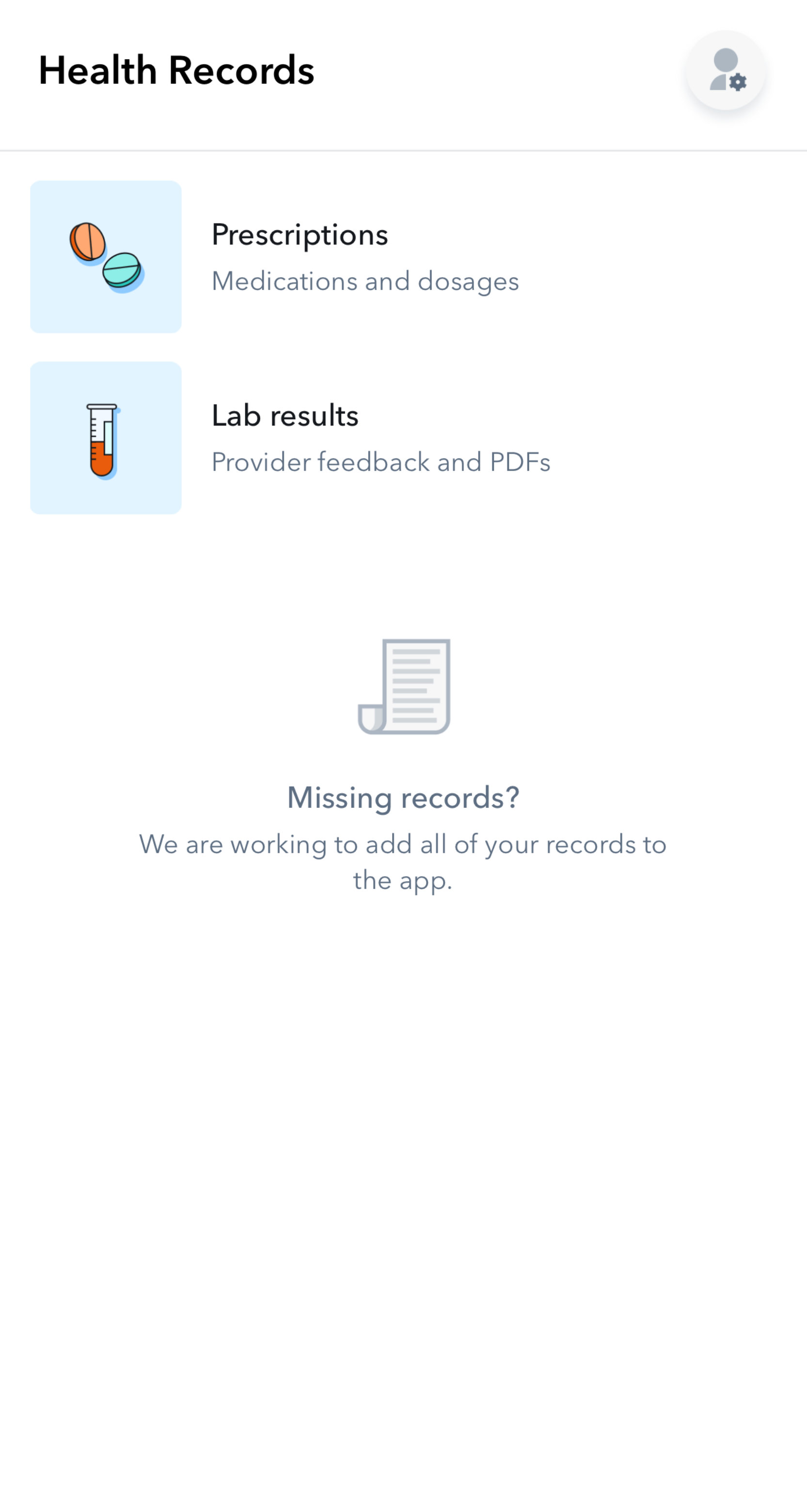 Image of health records dashboard in Circle Medical mobile app
