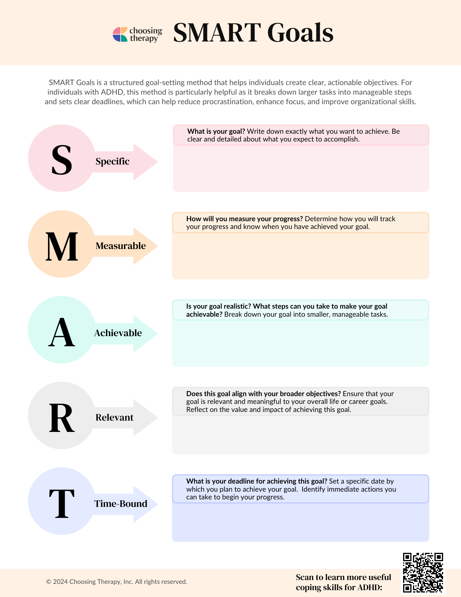 ADHD SMART Goals Worksheet