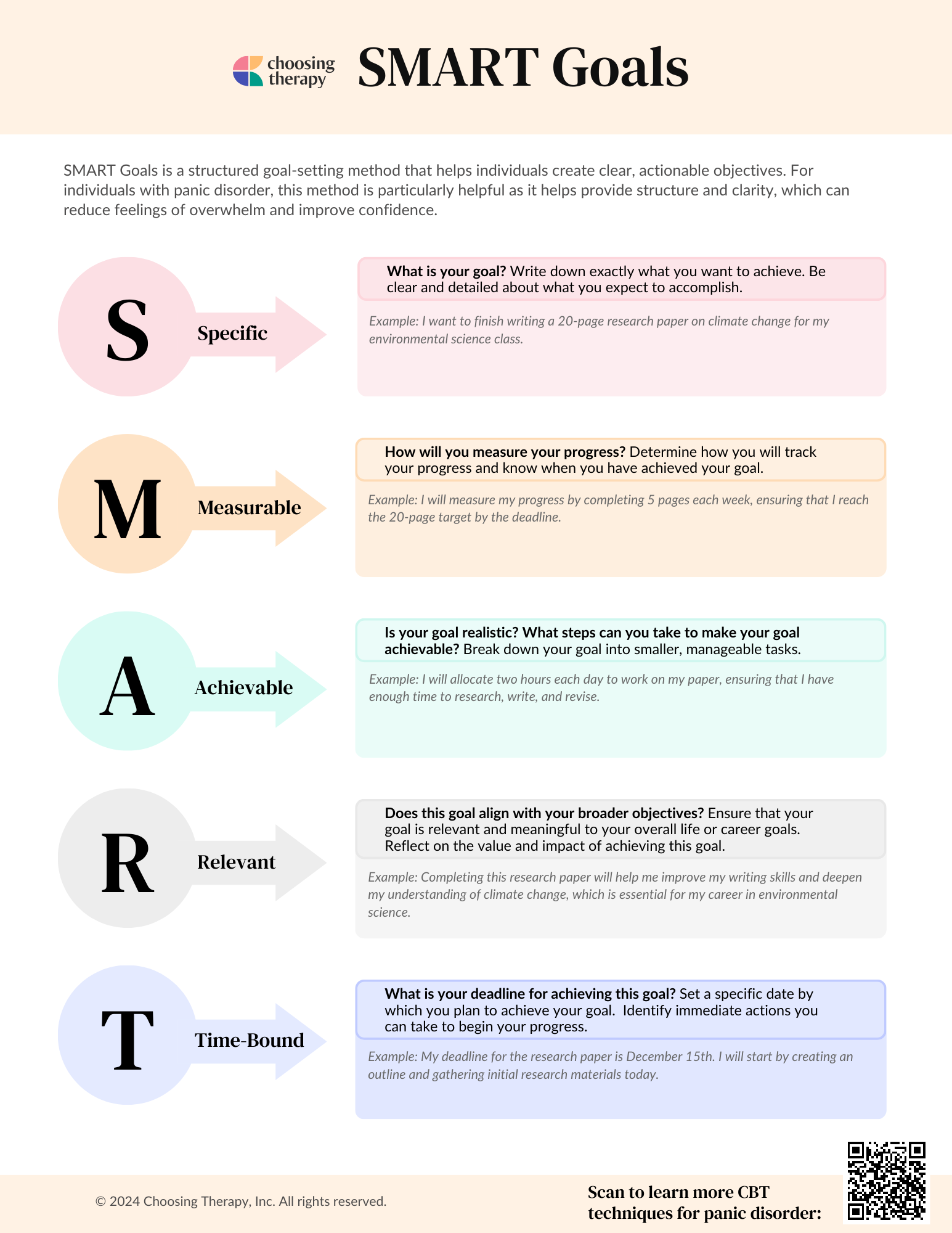 SMART Goals for Panic Disorder Worksheet