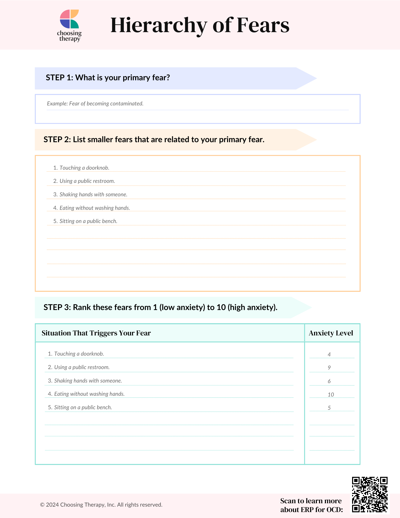 Hierarchy of Fears Worksheet
