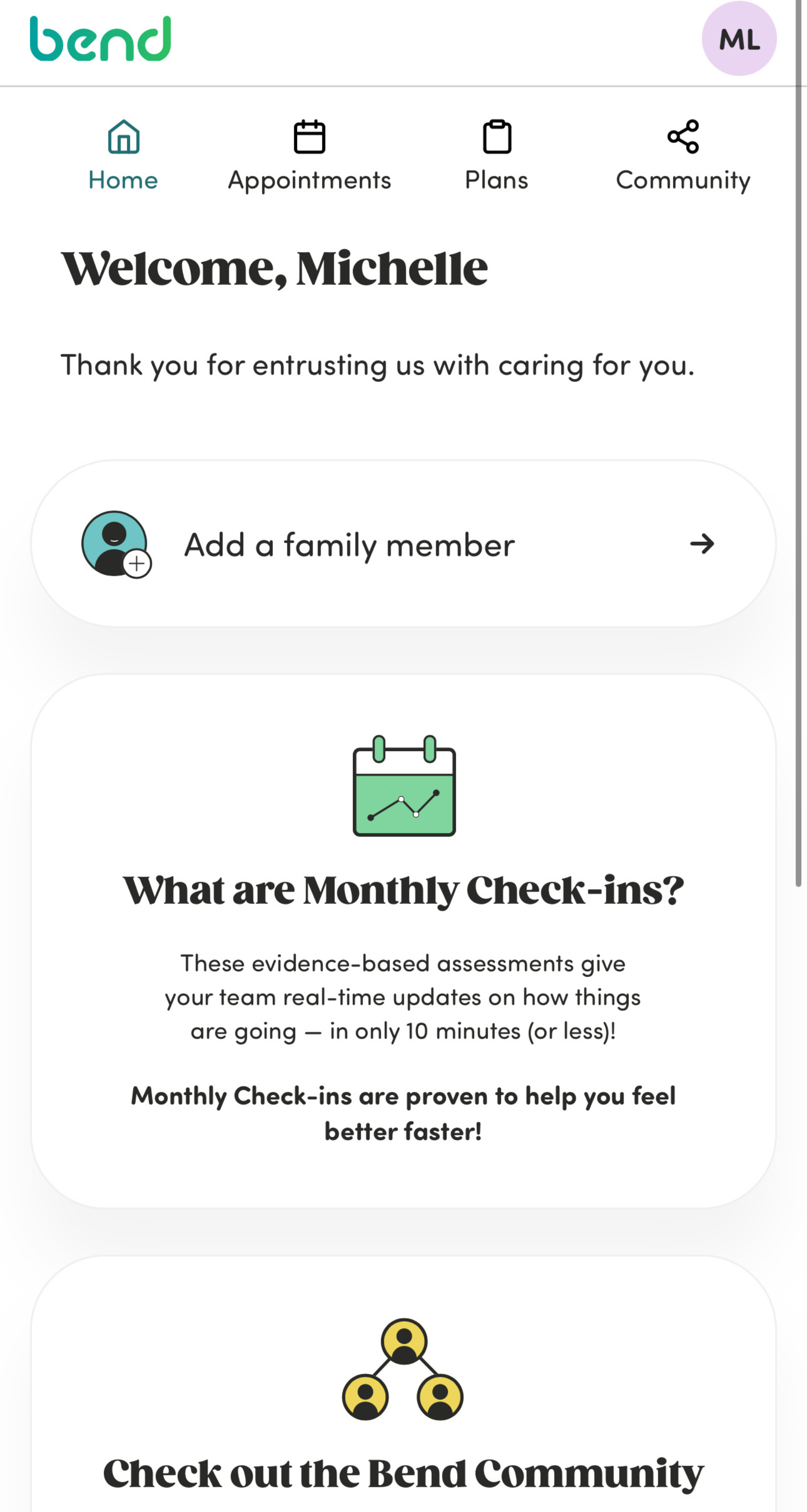 Image of Bend Health patient dashboard
