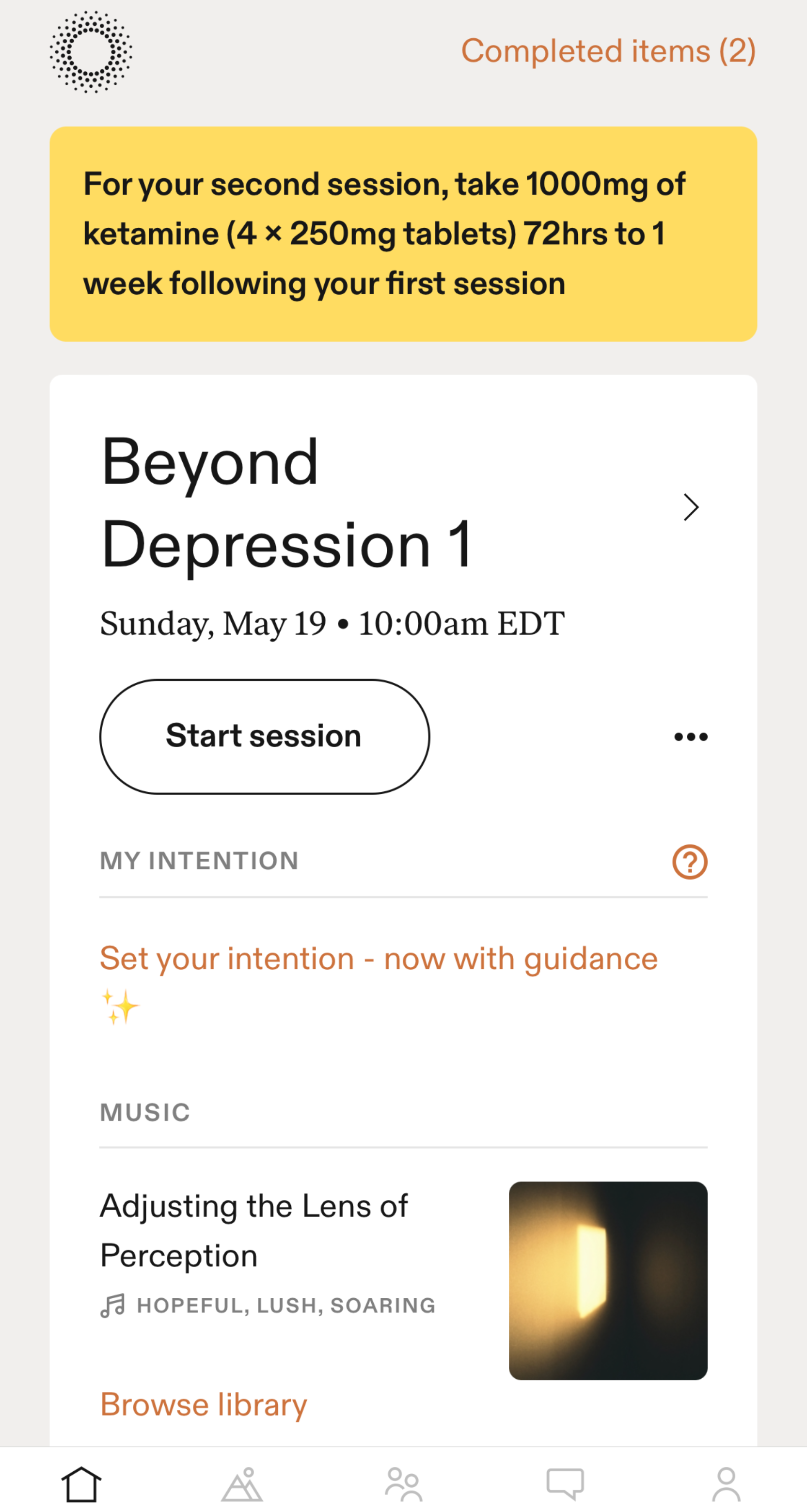 Image of Mindbloom mobile app dashboard