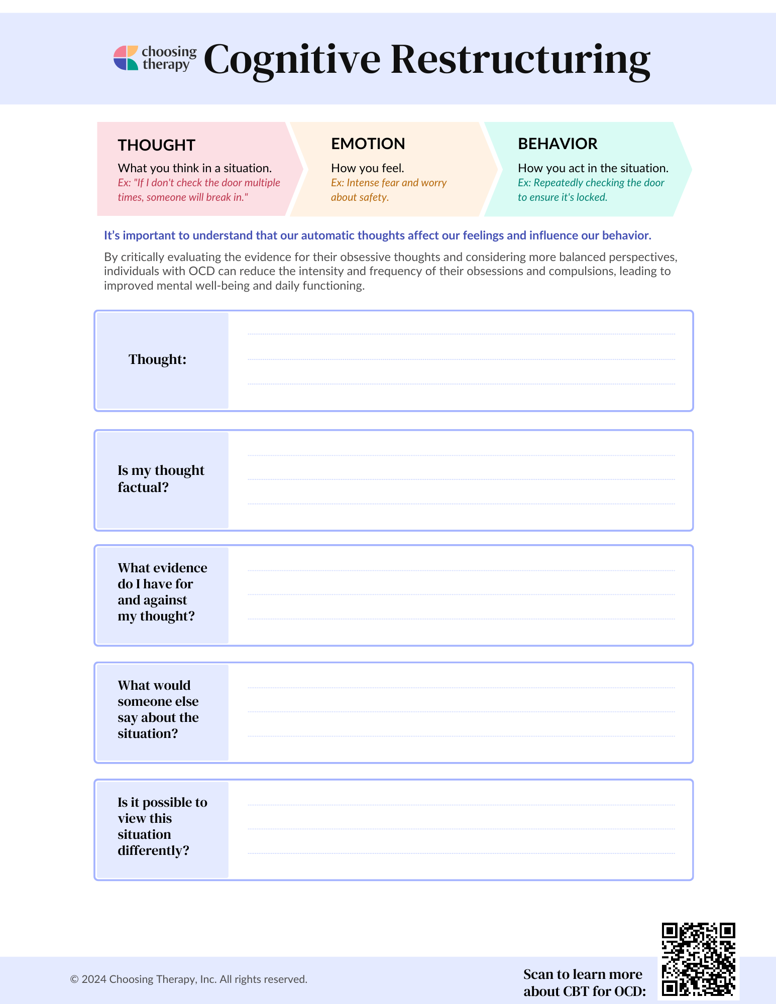 Cognitive Restructuring OCD Worksheet