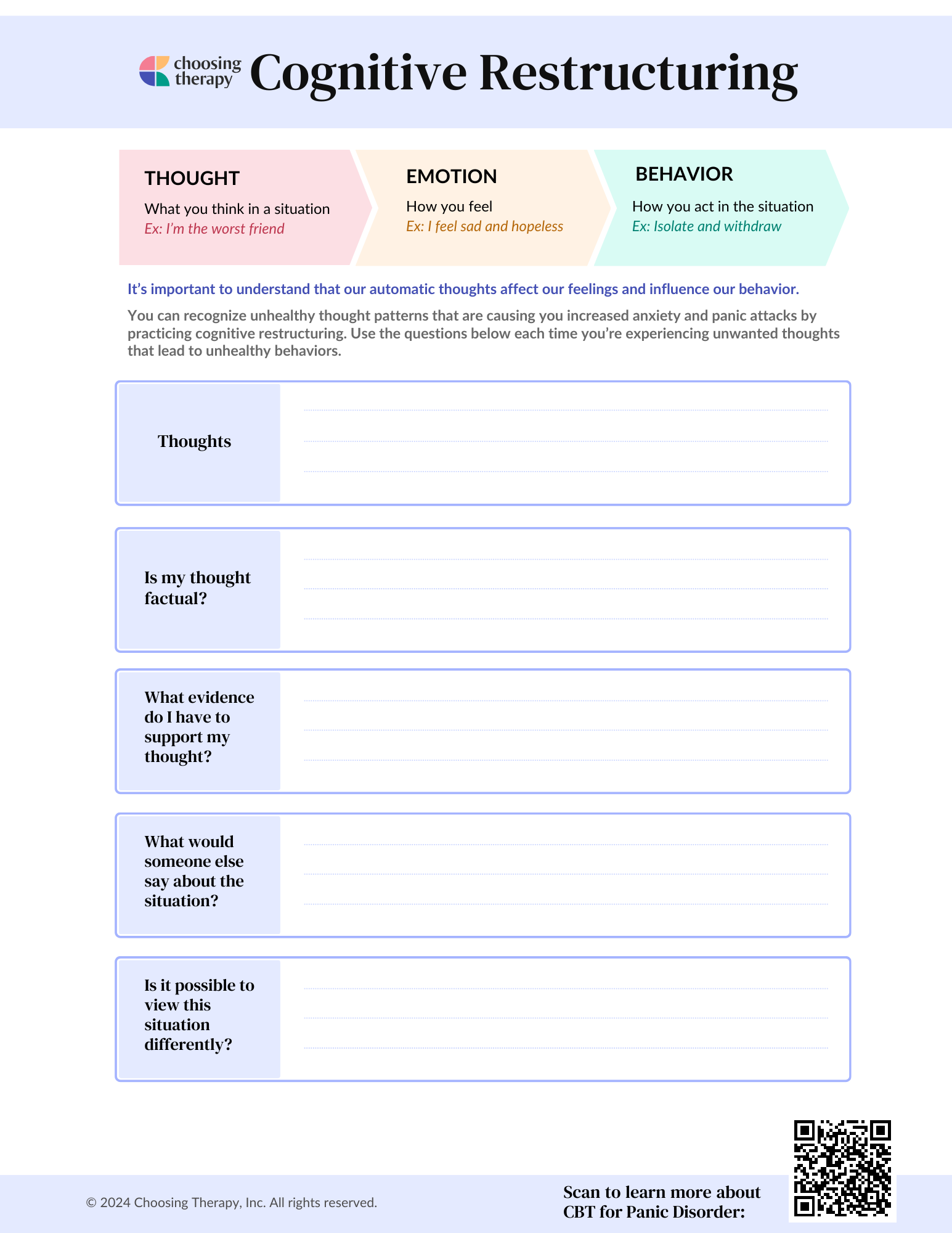 Cognitive Restructuring for Anxiety Worksheet