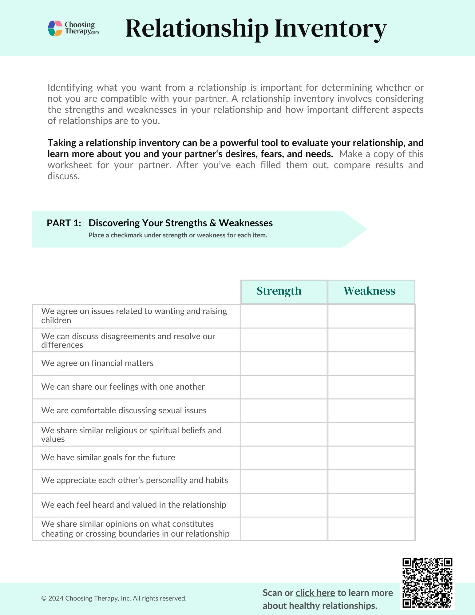 Relationship Inventory Worksheet