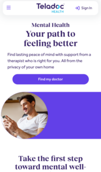 Image of Teladoc mental health homepage