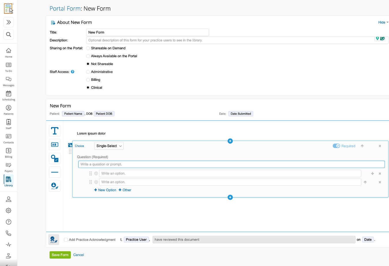 Image of TherapyNotes new portal form
