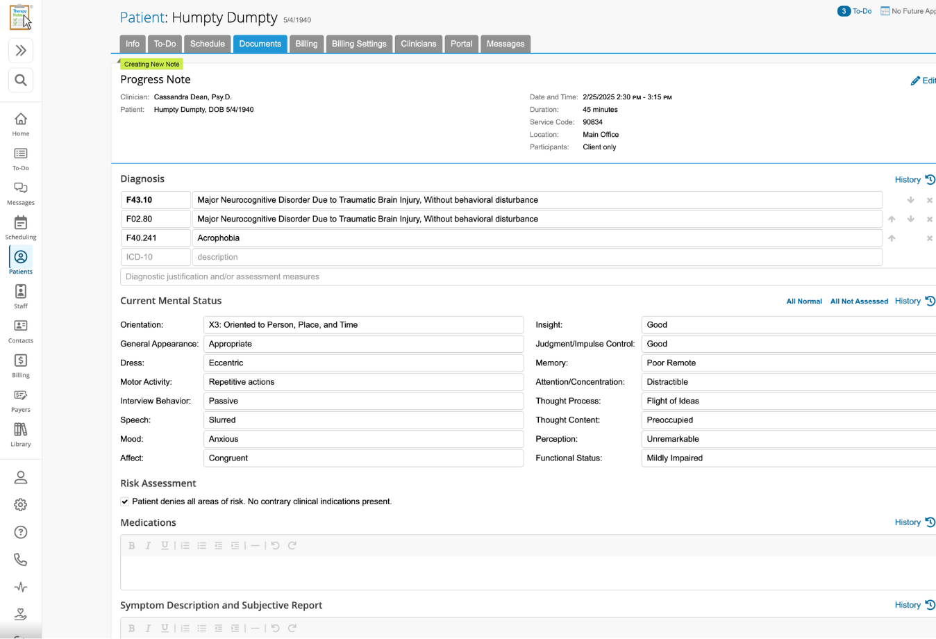 Image of TherapyNotes progress note