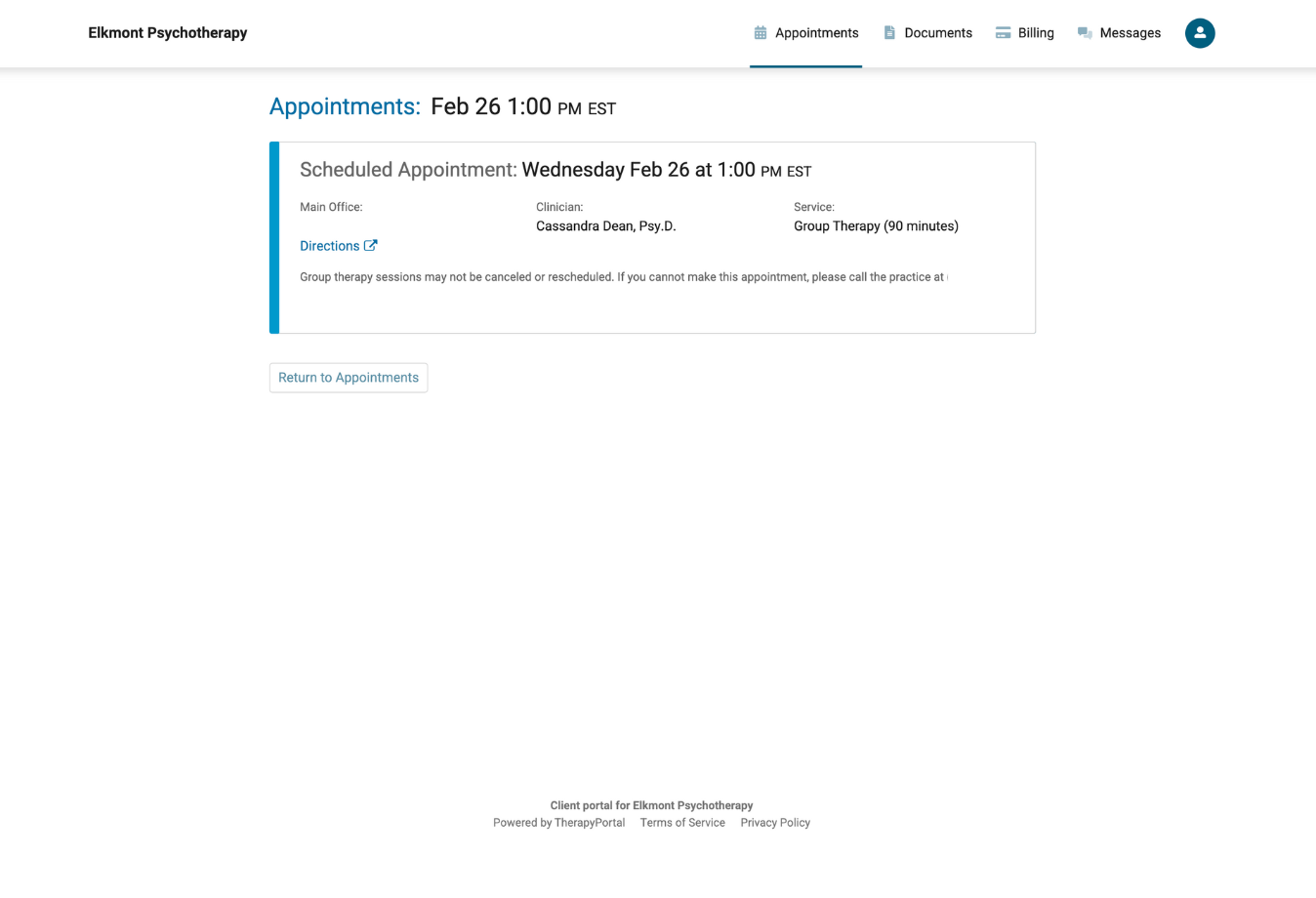 Image of TherapyNotes client portal scheduling