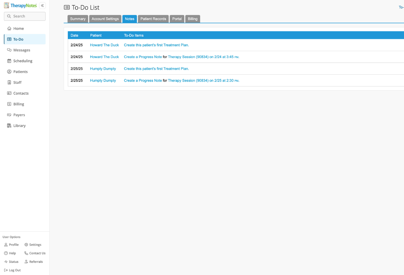 Image of TherapyNotes practice to-do list