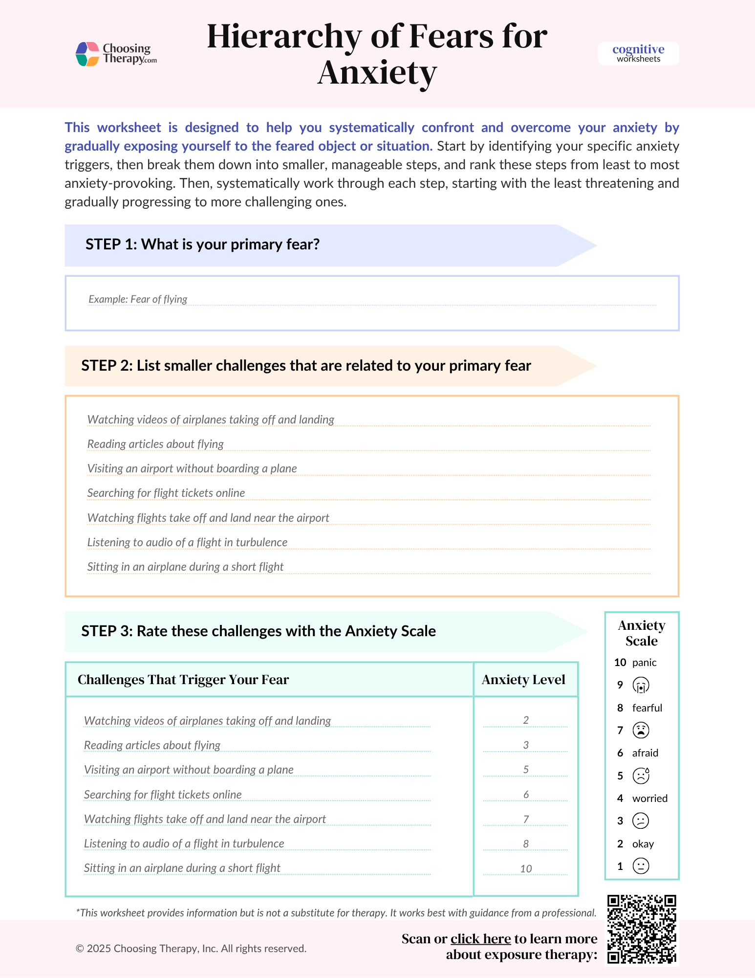 Hierarchy of Fears for Anxiety Worksheet