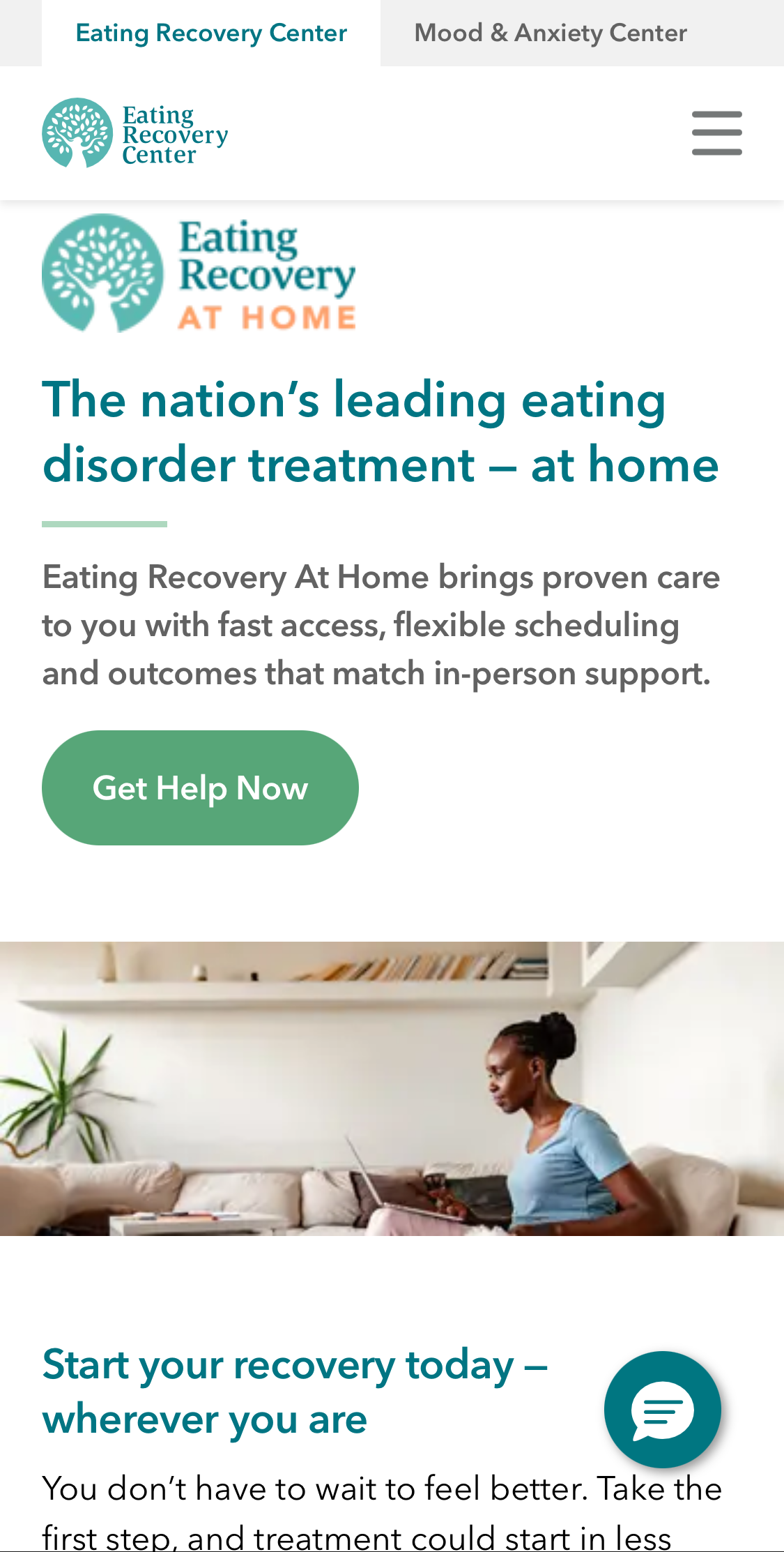 Eating Recovery Center home page