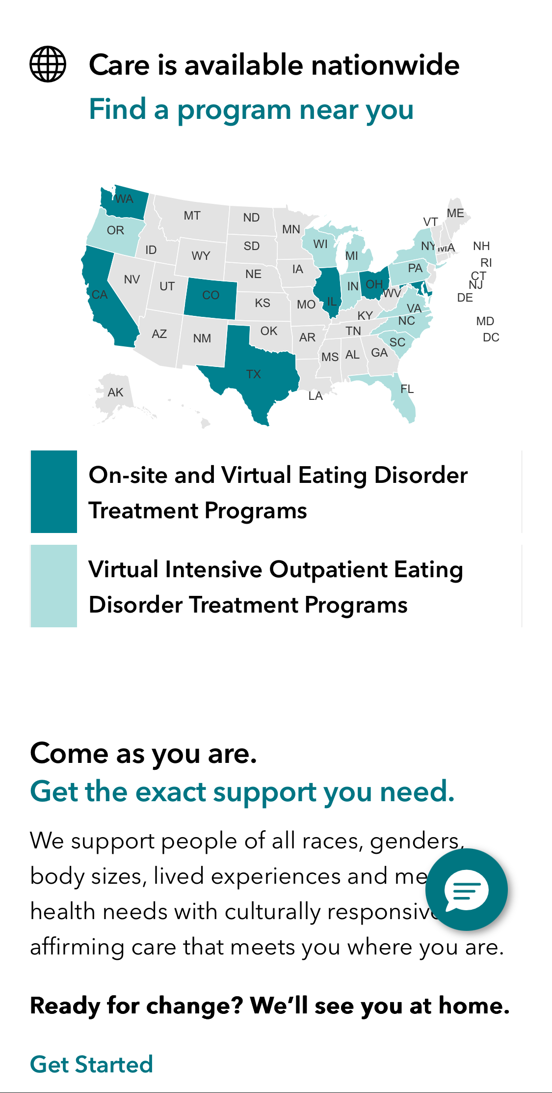 Eating Recovery Center states offered