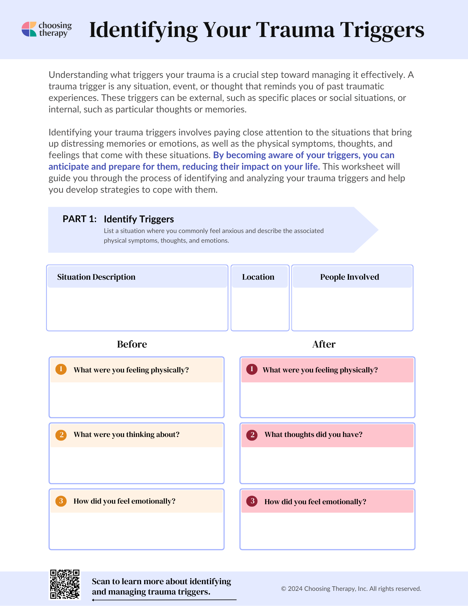 Identifying Trauma Triggers Worksheet