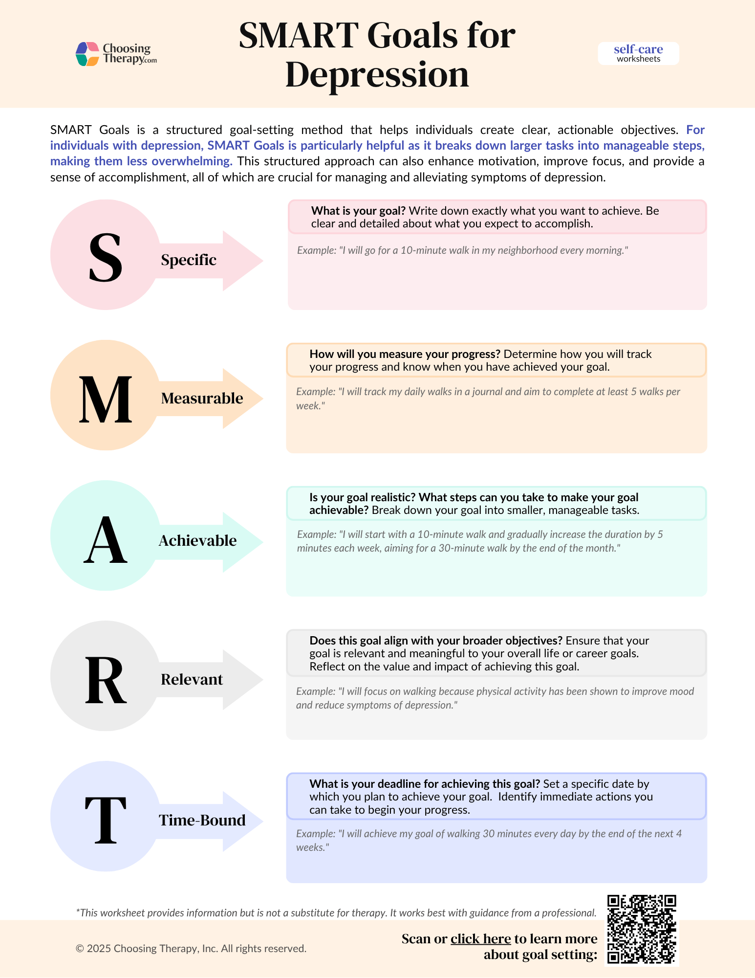 SMART Goals for Depression Worksheet