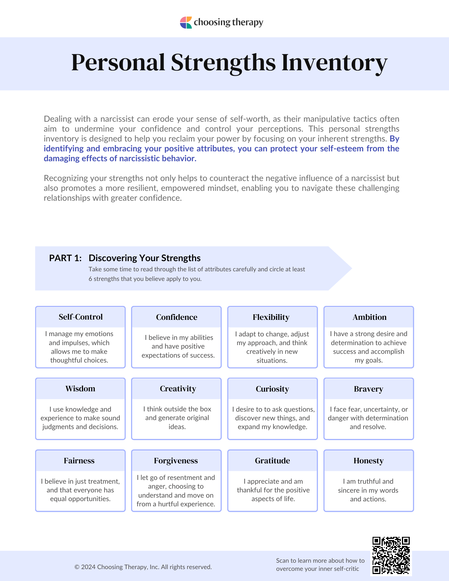 Personal Strengths Inventory - Dealing With Narcissists