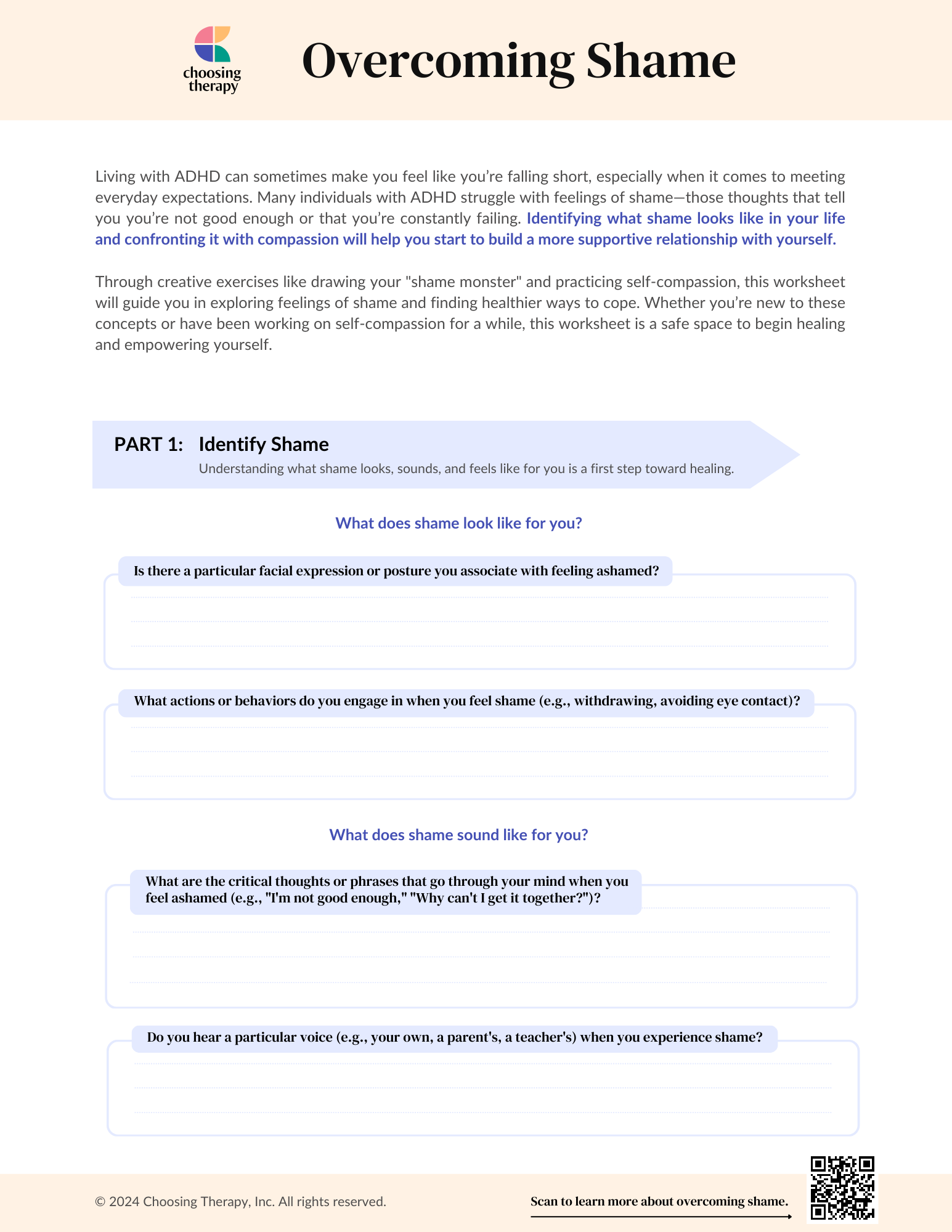 Overcoming Shame - ADHD Worksheet